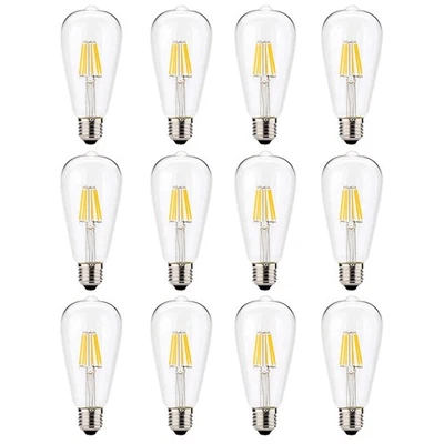 12 Pack E27 Edison Bulbs LED Filament Clear Glass ST64 6W Bulb for Living Room - image 1 of 4