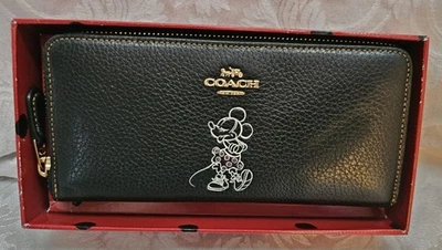 New In Box Coach Disney Minnie Mouse Bifold Wallet With Zipper In Black - Photo 1/4