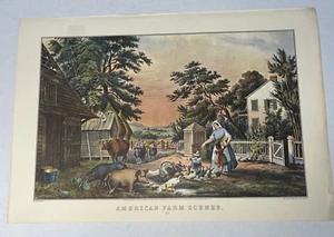 Impresión de calendario Currier and Ives 1954 escena agrícola americana vacas ganado 16x11 - Imagen 1 de 5