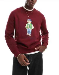 NUEVO CON ETIQUETAS*Sudadera Polo Ralph Lauren Para Hombre Oso Universitario Cuello Redondo *Borgoña* M *$168 - Imagen 1 de 4