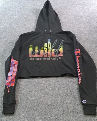 Champion Sweater Womens Size Medium Black Crop Top Pullover Hooded Wild Dance - Image 1 of 4