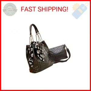 Womens Skull Print PU Leather Hobo Tote Shoulder Bag Package Handbag with Gift - Picture 1 of 2