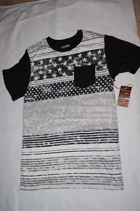 Mens S/S Tee Shirt BLACK WHITE GRAY Faded Look STARS STRIPES Patriotic S 34-36 - Picture 1 of 1