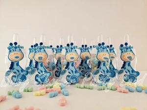 12 Blue Giraffe Fillable Bottles Baby Shower It's a Boy Favor Game Safari Jungle - Picture 1 of 11