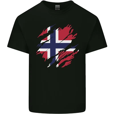 GILDAN T-Shirt Bambini Bandiera Norvegia Strappata Giornata Norvegese Calcio