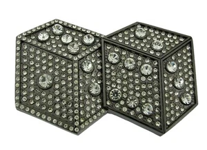 Double Dices Belt Buckle Gunmetal Rhinestones Blinged Iced Style Lucky Rollin - Picture 1 of 6