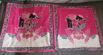 Decor Pillow Cover 16x16 Pair with Indian Elephant Pattern Pink & Black - Image 1 of 4