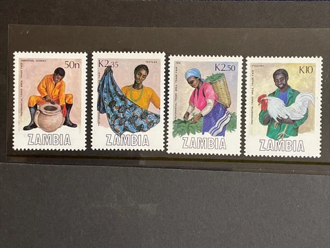 1988 Zambia MNH Stamps, Complete set Trade Area Fair Sc # 444-447 Cover