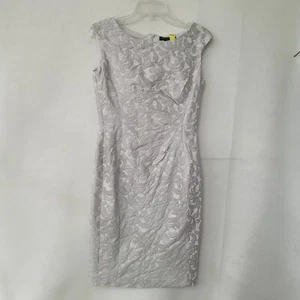 Lauren Ralph Lauren Dress Womens 4 Silver Grey Short Sleeve Sheath Lined Ruched - Picture 1 of 13