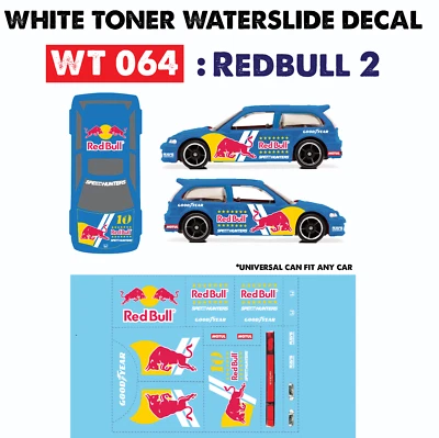 WT064 White Toner Waterslide Decals REDBUL2 For Custom 1:64 Hot Wheels  - Image 1 of 4