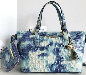 🌹Brahmin Mini Asher Satchel Chambray Marbleized Crossbody Bag+Zip Wallet NWT - Picture 1 of 9
