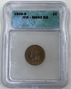 1908 S 1C ICG MS63RB Indian Head Penny - Picture 1 of 4