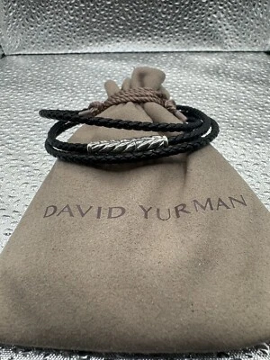 David Yurman Chevron Triple Envoltura, Pulsera Cuero Negro Mediana Foto 1 de 4