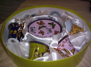 Coffee & Tea Cups /w Saucers Multicolor Butterfly Pattern  Set Of 6 in gift box