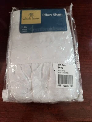 Embroidered Pillow Sham Eyelet White 180 thread count by Whole Home by Sears - Image 1 of 3