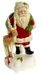 Vintage Schmid Musical Santa Claus Is Coming To Town  Santa & Reindeer Figurine - Bild 1 von 7