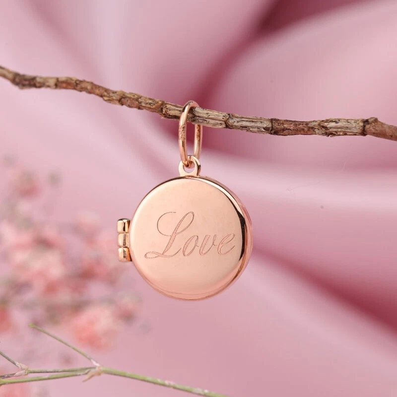 585 Rotgold 14kt Gold Medaillon Anhänger Love Liebe Rund Medaillon für Foto NEU - Bild 1 von 3