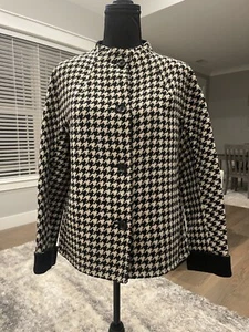 Talbots MP schwarz elfenbeinfarben Houndstooth Wolljacke Top Karriere - Bild 1 von 10