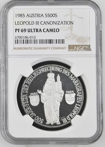 1985 Austria 500 Schilling Leopold III - NGC PF 69 Ultra Cameo - Picture 1 of 2