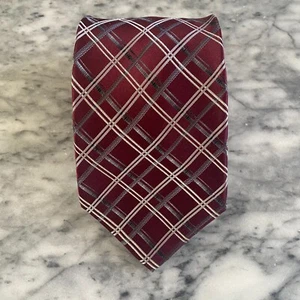 Pronto Uomo  100% Silk Handmade Burgundy  White Blue Plaid Necktie~3.75" J3 - Picture 1 of 5