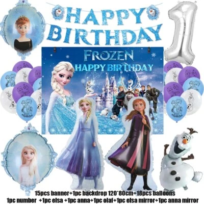 Frozen Birthday Party Decoration Set Elsa Banner Backdrop Balloons - Image 1 of 4
