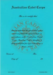 Certificado de finalización del Cuerpo de Cadetes militares australianos, por supuesto, sin usar - Imagen 1 de 1