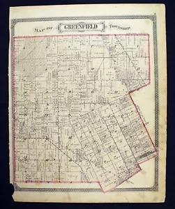 1876 Plat Map Greenfield Township Wayne County Detroit Michigan Original Color - Picture 1 of 10
