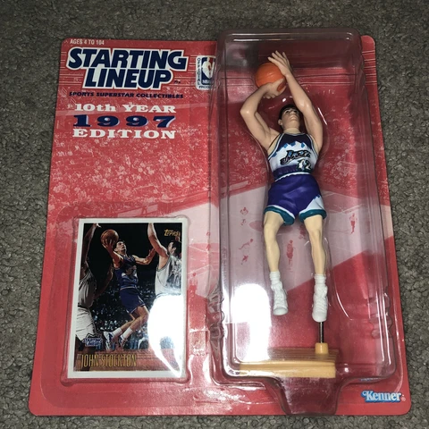 Starting Lineup John Stockton Utah Jazz #12 1997 NBA Kenner Topps card NIP Cover