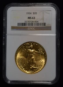 1924 NGC MS64 $20 GOLD COIN SAINT GAUDENS DOUBLE EAGLE - Picture 1 of 4