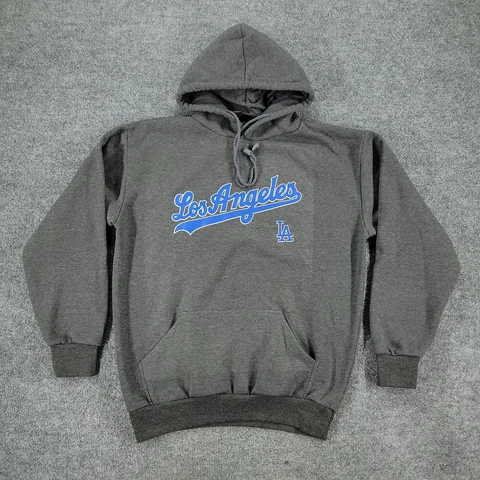 Los Angeles Sweatshirt Men Large Gray Pullover Hoodie MLB Baseball Graphic Logo Cover