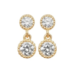 Flush 2 Stone Drop Earrings 9ct Yellow Gold 375 Hallmarked Brand New Boxed - Picture 1 of 3