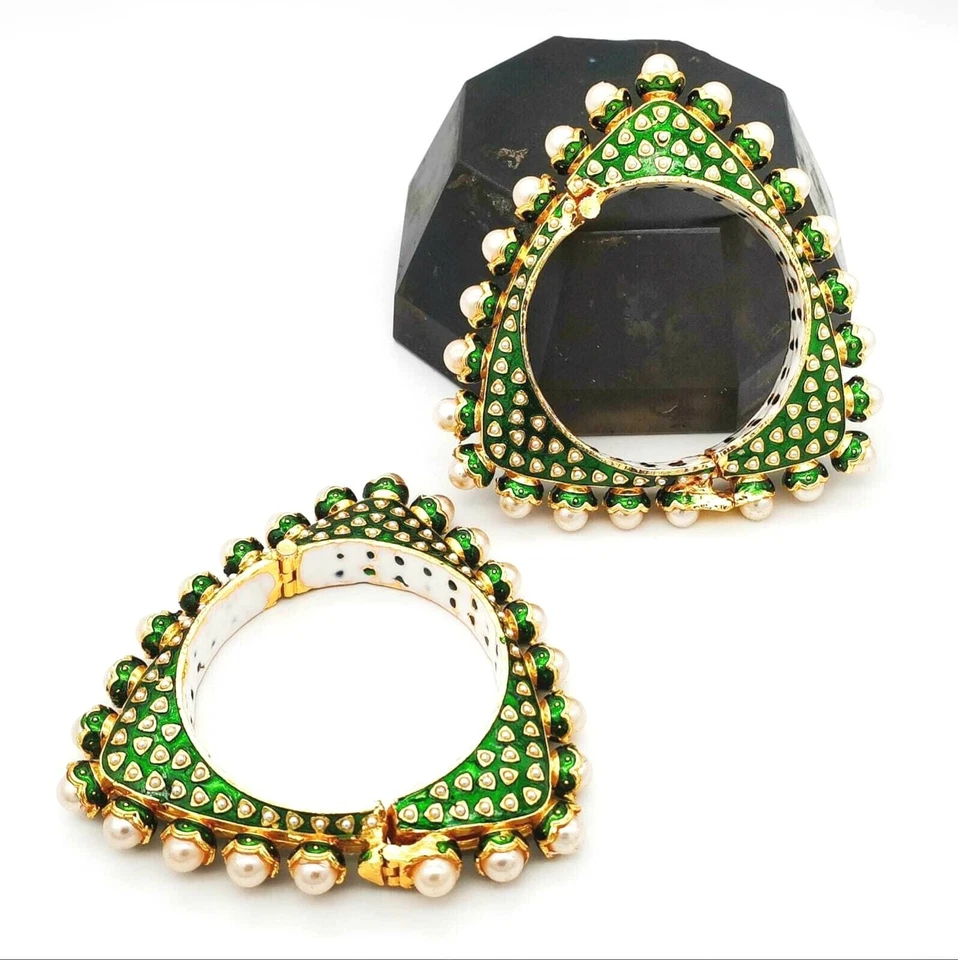 Super Handgemacht Braut Designer zu Öffnende Polki Armreif Kada 2 PC Paar - Bild 1 von 1