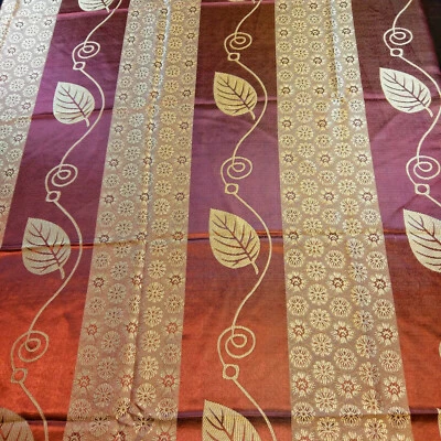 Thai Rectangular Reversible Silk Tablecloth Leaves Maroon Burgundy Gold 61x94.5 - Image 1 of 4
