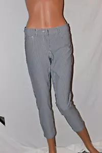 NUOVO MOVETES DONNA PANTALONI EMY CAPRI BLU NAVY BIANCO GESSATO VARIE ALTA QUALITÀ - Foto 1 di 7