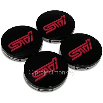 OEM Subaru 28821FE141 STi Wheel Center Caps Fits: BRZ Crosstrek Impreza WRX STI - Image 1 of 2
