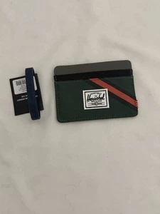 Herschel Supply Co Charlie Card Holder Wallet RFID Green Red Brand NEW - Picture 1 of 8