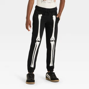 Boys' Pull-On "Glow In the Dark" Halloween Skeleton Sweatpants - Cat & Jack™ Bla - Picture 1 of 3