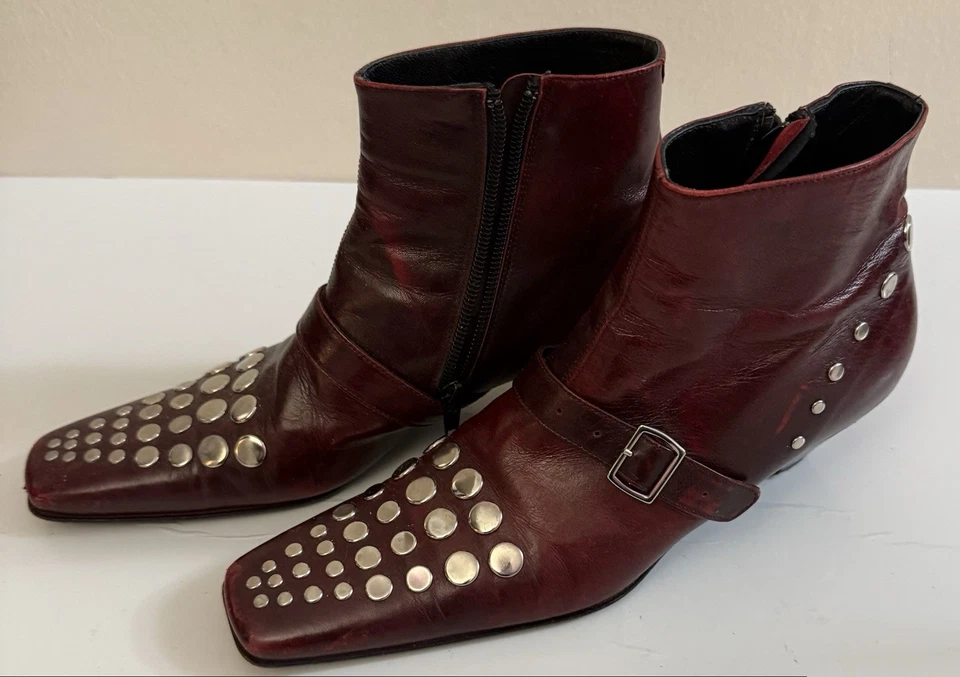 Gianni Barbato Oxblood 靴子银色耳钉女式 37 码 — 第 1/4 张图片