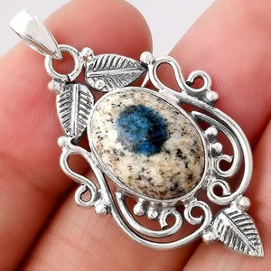Natural K2 Azul - Azurita en Cuarzo 925 Plata de Ley Colgante Joyería P-1684 - Imagen 1 de 5