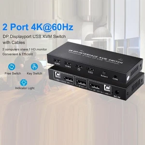 2 Port Displayport KVM Switch 4K USB DP KVM 2 in 1 out For PC share monitor - Photo 1/12
