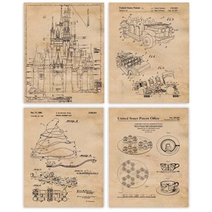 Classic Theme Park Ride Patent Prints, 4 8x10 Art Decor Home Work Disney Office - Picture 1 of 10