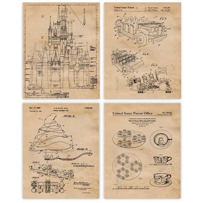 Classic Theme Park Ride Patent Prints, 4  8x10 Art Decor Home Work Disney Office - Image 1 of 4