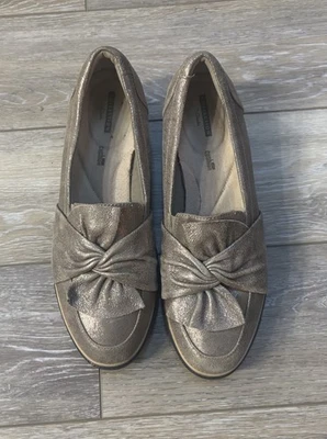 Clarks Sharon Dasher Loafers Sz 11 M Gold Metallic Cushion Slip On Shoes Preppy - Image 1 of 4