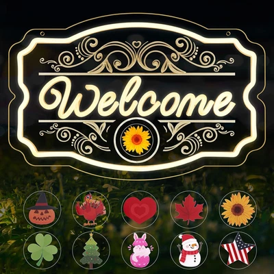 Welcome Neon Signs for Front Door Decor with 10 Changeable Icons, Interchangeabl - Image 1 of 4