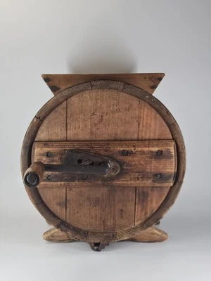 Primitive Antique Wooden Barrel Hand Crank Handle RARE Table Top Butter Churn - Image 1 of 4