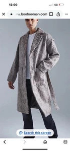 BooHoo Man Longline Brushed Wool Look Belted Overcoat Mens NWT Brown - Picture 1 of 8