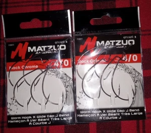 2 paquetes de gancho de gusano Matzuo 110011-4/0 ancho J-Bend | Cromo negro 5 por paquete - Imagen 1 de 2