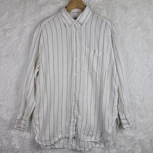 Banana Republic Women Large The Oversized Linen Striped Long Sleeve Beach Preppy - Picture 1 of 9