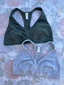 Lot of 2 Aerie Sport Bra Grey Green XXL Juniors Plus Non Padded Ribbed Racerback - Picture 1 of 10