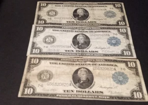 Lot Of Three 1914 $10.00 Federal Reserve Notes! 3 For One Money! No Reserve! #2 - Picture 1 of 20
